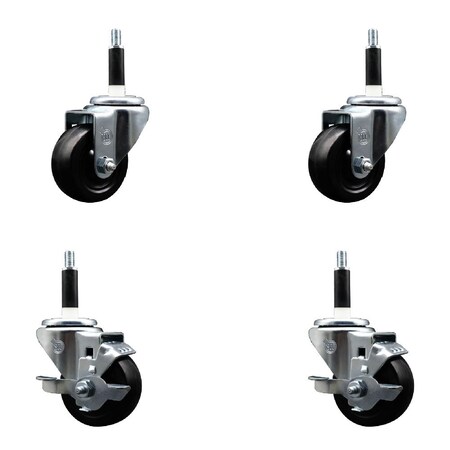 Service Caster 3'' Hard Rubber Wheel Swivel 7/8'' Expand Stem Caster Set 2 Brakes, 4PK SCC-EX20S314-HRS-2-TLB-2-78